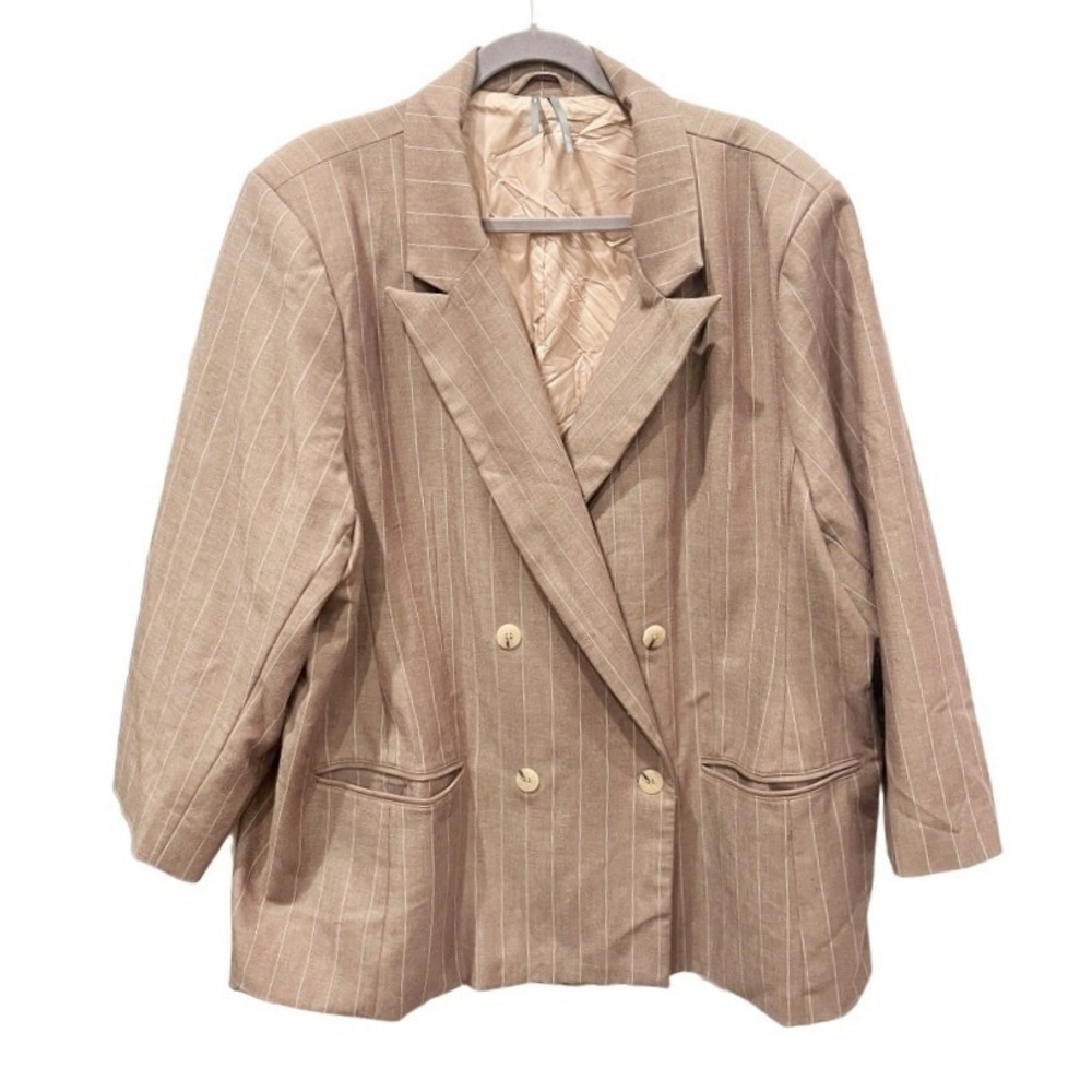 Anthropologie Brown Pinstripe Double Breasted Blazer Jacket Size 3X Career